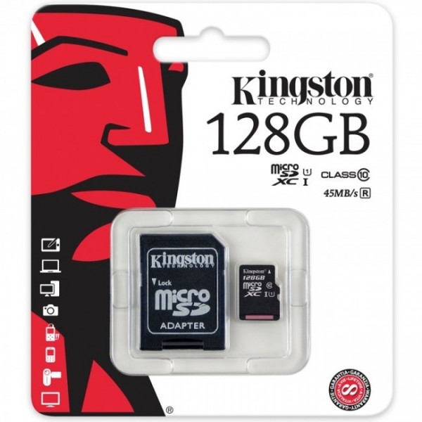 Tarjeta de Memoria Kingston MicroSD 128GB Clase 10 Con Adaptador Blister