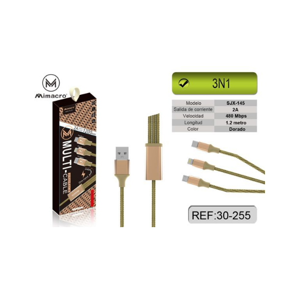 Cable De Datos 3en1 SJX-145 1.2M / Lightning / Micro USB / Typo-C MIMACRO