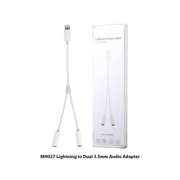 Adaptador Para IPhone Cable Lightning A Dos Salidas Jack Audio / Modelo MH027