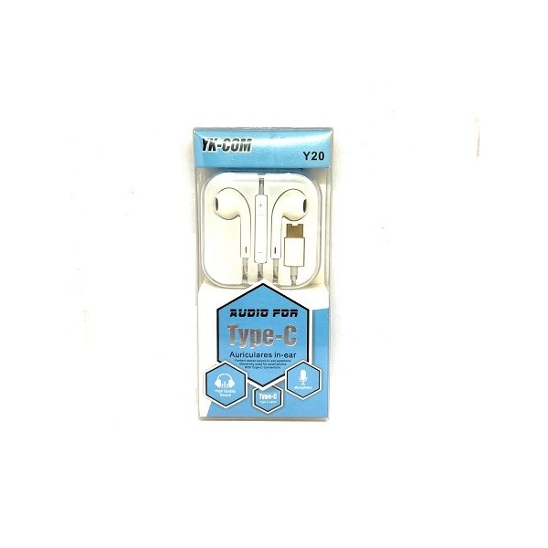 Cascos / Auriculares Conector Tipo-C Blanco / YK-COM / Y20