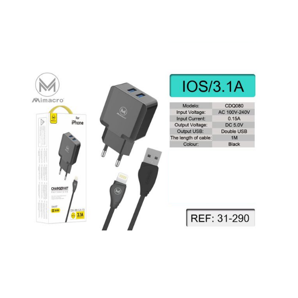 Cable De Datos Con Adaptador De Pared 3.1A Para IOS IPhone 2USB / CDQ-080 SJX-173 MIMACRO