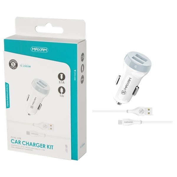 Cargador de Coche con Cable Lightning 1m  3.1A  2USB / TZ-2203M / MAXAM