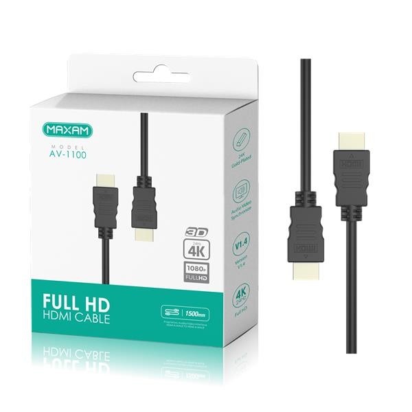 Cable de 1.50M HDMI A HDMI Version 1.4 / 24Hz 4K / 108H0p FULLHD / AV-1100 / MAXAM