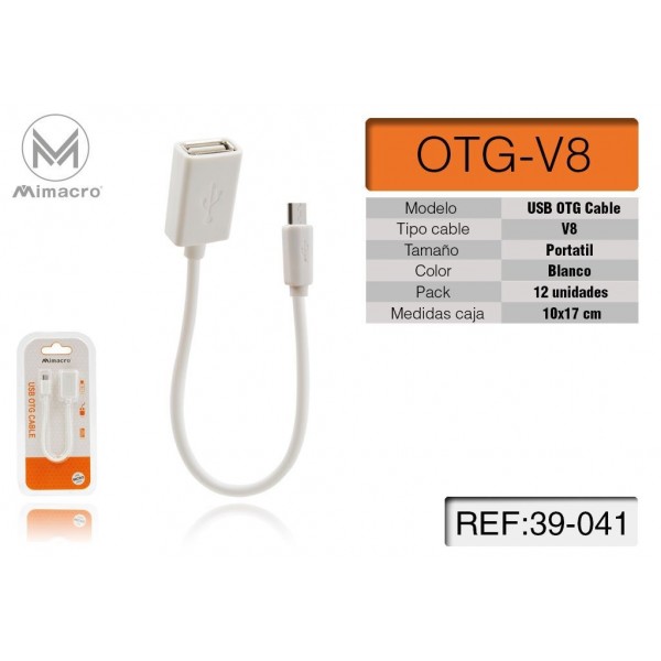 Convertidor / Adaptador OTG USB hembra a Tipo C / Cable Nylon 20cm