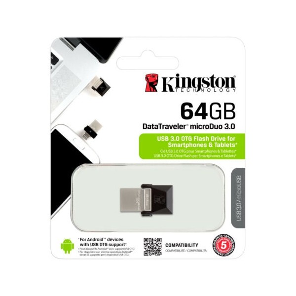 N61 Kingston 64GB Datos Traveler Micro Dúo USB 3.0 Stick de Memoria Externamente OTG
