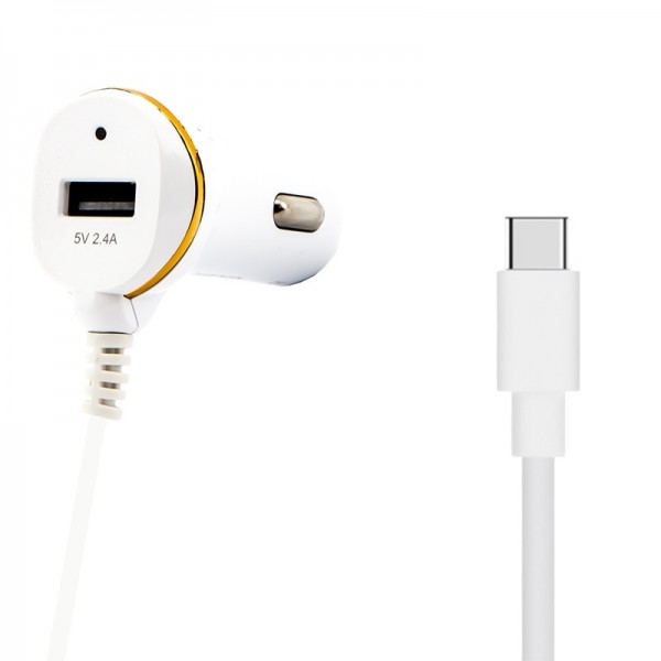 N198.1Cargador Coche USB + Cable Tipo-C 2.4A Blanco