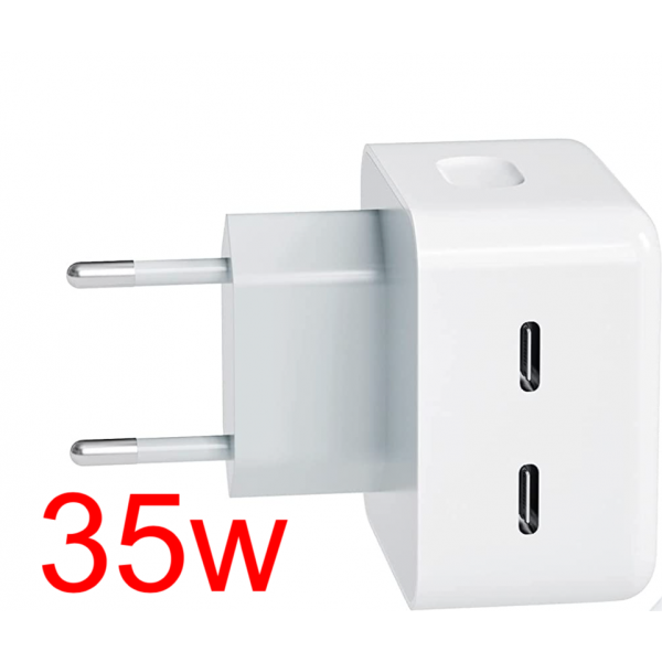 Adaptador con Dos Puertos USB‑C de 35 W  Ultra Rapido Calidad Original(Un Año De Garantia)