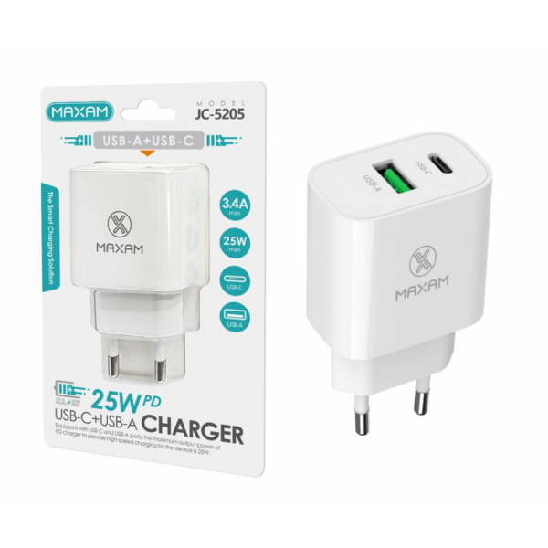 Cargador De Pared Carga Ultra Rapido 25W Con Cable Tipo C A Tipo C / JC5205 / MAXAM
