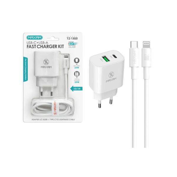 Adaptador / CargaDor De Pared Carga Ultra Rapido 25W Con Cable Tipo C A Tipo C / TZ-1302I / MAXAM