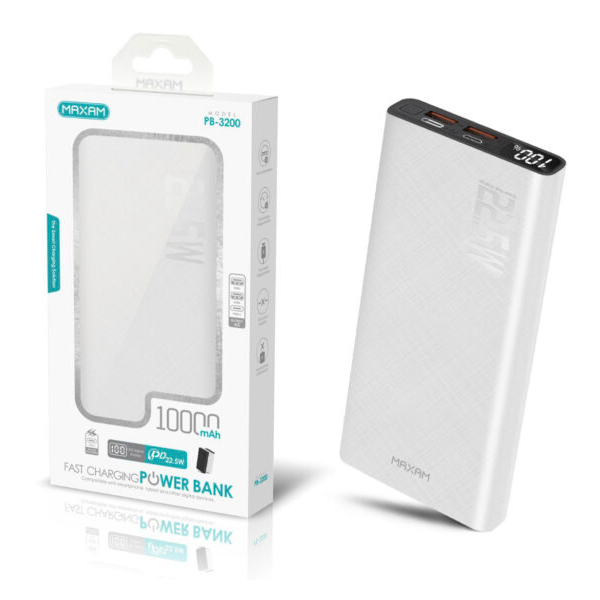 Bateria Externa / Power Bank Carga Rapida Con Entrada Tipo C Y USB de 10000mAh / MAXAM PB-3200