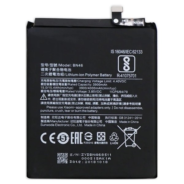 N135 Batería BN46 para Xiaomi Redmi Note 6 de 3900mAh