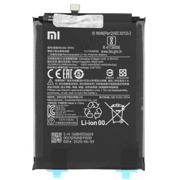N436 Bateria BN55 Original Servicepack Para Xiaomi Redmi Note 9S De 4920 mAh