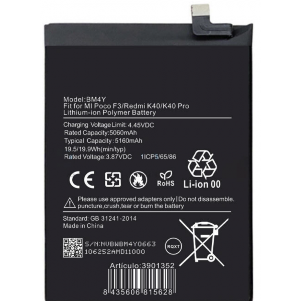 N164.1 Batería BM4Y Para Xiaomi Poco F3 / Redmi K40 / K40 Pro De 4520mAh