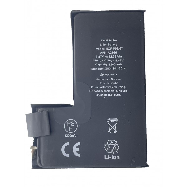 Bateria Litio Sin Flex Ni Chip Para IPhone 14 Pro (A2659 A2889 A2892 A2891 A2890) De 3200mAh (Calidad premium)