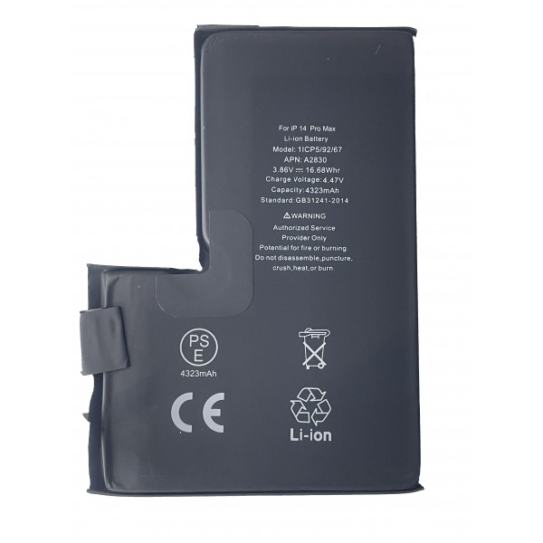 Bateria Litio Sin Flex Ni Chip Para IPhone 14 Pro Max (A2651 A2893 A2896 A2895 A2894) De 4323mAh (Calidad premium)