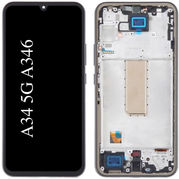 n228 Pantalla Completa Amoled LCD Y Táctil Con Marco Para Samsung Galaxy A34 5G (2023) A346B - NEGRO(Funciona Huella)