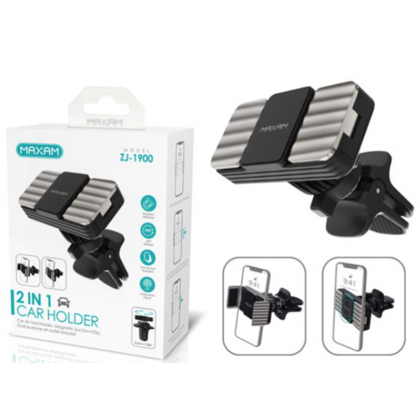 ZJ-1900 Maxam Soporte De Doble Uso Con Salida De Aire Clip Magnético Negro