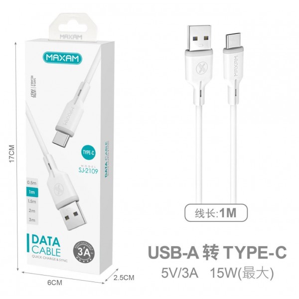 N185 SJ-2109  Cable de datos  blanco TYPE-C de PVC 3A 1m
