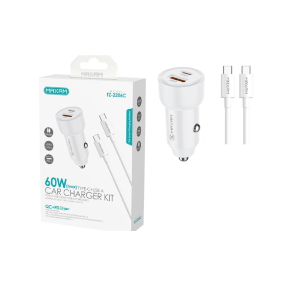 N-266 Maxam kit Cargador De Coche De Doble Puerto PD/USB 60W