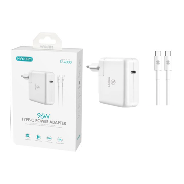 N32 TZ-6300 Maxam Kit De Cargador Rápido USB-C De Un Solo Cabezal Blanco De 96W