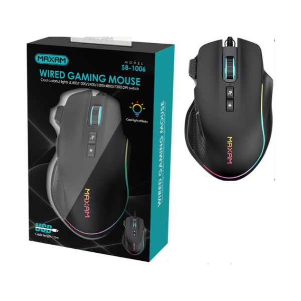 N99 SB-1006 MAXAM Ratón De Juego Con Cable 8 Teclas Negro Con Luces De Colores