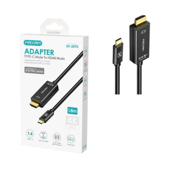 N88 ZH-2070 MAXAM Cable Adaptador AudioVideo Salida Cable HDMI A Tipo C
