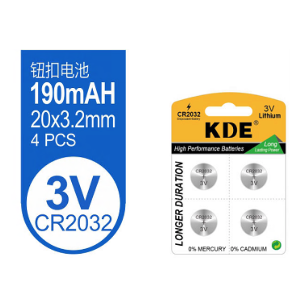 Pilas Alcalinas De Botón KDE 3V CR2032 Pack De 4 Unidades