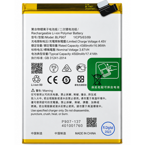 n426 Batería BLP907 Para OPPO Reno 8 Lite /...