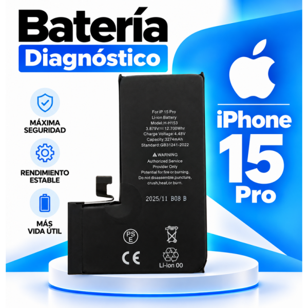 Batería Interna de Litio 3.274 mAh para iPhone 15 Pro -...
