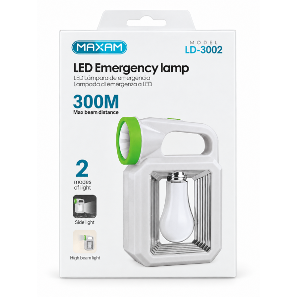 Lámpara de Emergencia LED con Dos Modos y Alcance de 300...